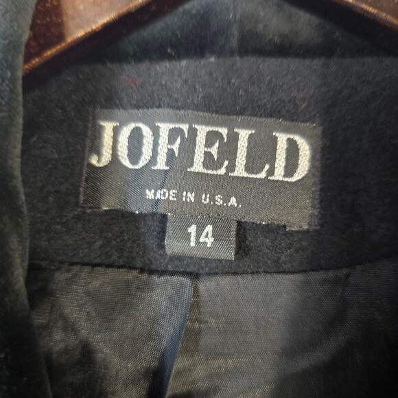 Vintage JOFELD Coat Women's 14 Black Wool Velvet Embellished Collar Long 80s 90s - Picture 7 of 14